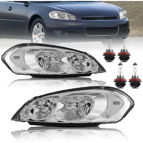 Headlight Assembly Compatible for 2006-2013 Chevy Impala Compatible for 2014-2016 Chevrolet Impala Limited 2006 2007 Monte Carlo Front Lamp with Bulbs Black Housing/Clear Lens/Amber Corner