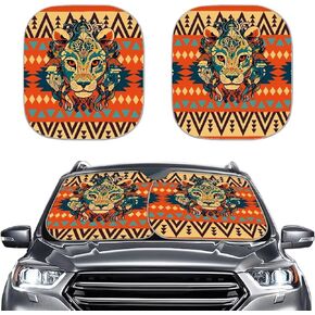 Auto Front Windshield Sunshade, Blue Gradient Leopard Print Car Windshield Sun Shade, 2 Pieces Shade Foldable Blocks Sun Visor Protector Keep Your Vehicle Cool