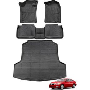 for 2018-2013 Nissan Altima Floor Mats Cargo Liner Base S SL SR SV Rubber Trunk Carpet All Season Weather Protector Waterproof Anti-Slip Tech Automotive 2017 2016 2015 2014 Car Accessories Black