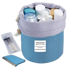 INVODA 4PCS Cosmetic Bag 4 Pieces Barrel Shaped Travel Makeup Bags Large Capacity Soft Waterproof Portable Drawstring Cosmetic Bag Multifunctional Bucket Toiletry Bag (Green+Pink+Blue+Red)