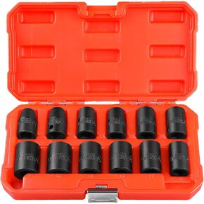 MAXPOWER 1/2" Drive Impact Socket Set, 12 Pieces Metric Impact Sockets, 6-Point Metric Impact Sockets, Cr-Mo Steel, Sockets Size 10 mm to 21 mm, With a Storage Case