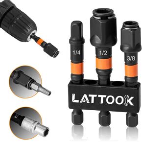 Impact Grade Socket Adapter Set, LATTOOK Upgraded Socket Adapter Set with 2-in-1 Bit and Socket Adapter, Extension Bit for Holding Hex Bits or Sockets, 1/4", 3/8", and 1/2" Drive