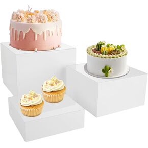 3PCS Buffet Risers Food Risers for Buffet Table, Acrylic Cube Display Nesting Risers with Hollow Bottoms, Display Stand Shelf for Catering Dessert Collectibles Jewelry Figures Show, 5,7,8 Inch