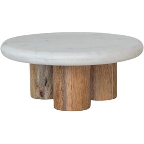 Bloomingville, Natural Round Elevated Marble and Wood Food Pedestal, Medium