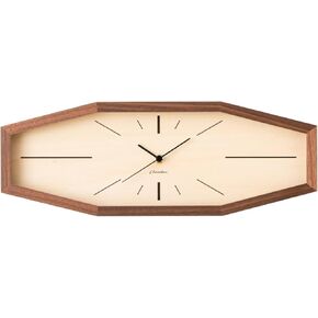 Wall Clock Japanese Handcrafted Linear Octagonal Solid Wood Clock Silent Non-Ticking Battery Operated Modern Decorative for Living Room Bedroom Office LINE Clock CH-060 (Black)