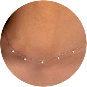 VRIUA Diamond Necklaces for Women, Dainty Gold/Silver Necklace 14K Gold/White Gold Plated Layered Necklace Simple Diamond Gold Necklace for Women Trendy Jewelry