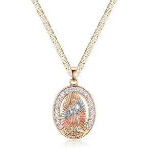 Barzel 18K Gold Plated Three-Tone Crystal Mother Mary Pendant Necklace