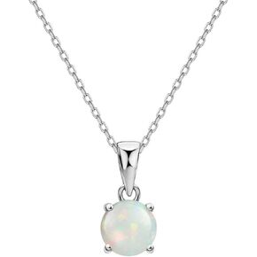 Michooyel Opal Pendant Necklace Sterling Silver 4 Prongs Setting Solitaire Fine Jewelry for Women 18K Rose Gold Blue Green Opal
