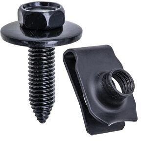 Rexka 10 Sets M8-1.25 Extruded U Nuts & Body Bolts for GM Ford Chrysler - Multi Purposes- Bumper Fender Hood Shield Radiator Engine