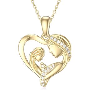 SISGEM Solid 14K Gold Mom Necklace for Women Mother Love Heart Pendant Necklace Birthday Anniversary for Mom, Wife, Grandma, 16"+ 2"