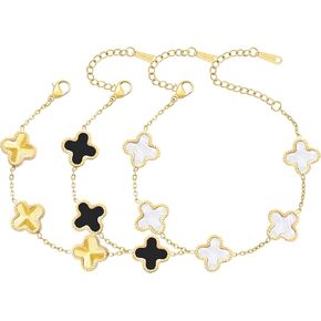 18K Gold Plated Bracelet Gold/White/Black Clover Bracelet Set for Women Four Leaf Lucky Bracelets Danity Jewelry Gifts for Women Van Cleef