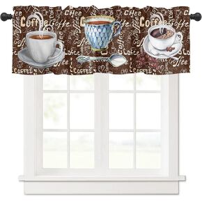 Window Treatment Valances Rustic Farm Coffee Design Rod Pocket Curtain Valance for Kitchen, Bathroom, Living Room, Bedroom 54" W x 18" L