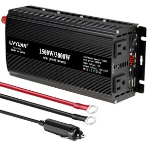LVYUAN 1500W Car Power Inverter 12V to 110V DC to AC with 2 US Sockets, Cigarette Lighter, LED Display, USB Ports for Car, Home,Truck, Outdoor, Camping