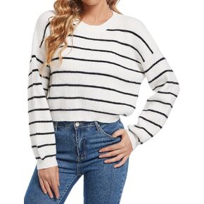 Women's Striped Pullover Sweaters Fall Oufits Clothes Fashion Trendy Long Sleeve Tops Casual Knit Lady Jumper Tops