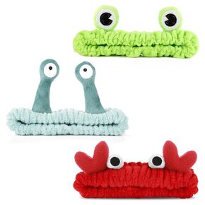 3 Pieces Face Wash Hairband Spa Headband Facial Makeup Hair Band Skincare Head Wraps Cartoon Elastic Head Band Cute Frog Snail Crab Creative Hair Accessories for Shower Beauty Sports