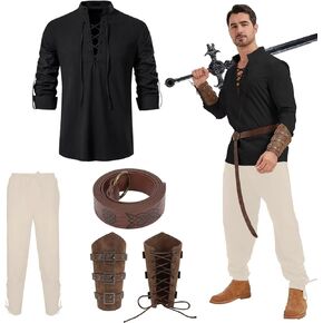 Men Four Piece Medieval Pirate Set Viking Style Halloween Renaissance Costume