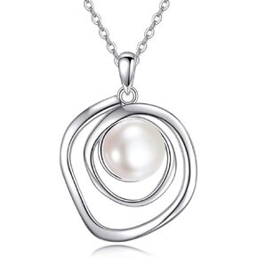 POPLYKE White/Black/Pink/Turquoise/White Opal/Rose Gold Pearl Necklaces for Women Sterling Silver Pearl Pendant Pearl Jewelry for Women Mom Wife