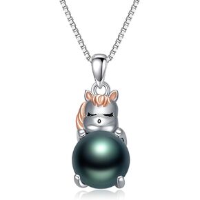 Black Freshwater Pearl Pendant Necklaces for Women s925 Sterling Silver Black Pearl Horse Cat Unicorn Mermaid Necklaces Valentine Jewelry Gifts for Women Her Girlfriend Mothers Day