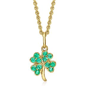 Ross-Simons 0.30 ct. t.w. Emerald 4-Leaf Clover Pendant Necklace in 18kt Gold Over Sterling. 18 inches