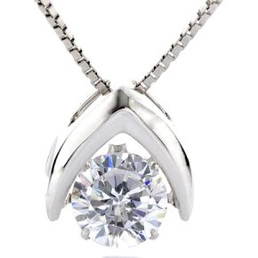 Central Diamond Center Omega Dancing Gemstone Necklace for Women in 925 Sterling Silver & Pure Brilliance Zirconia CZ