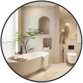 Black Round Bathroom Mirror for Wall 30 inch Circle Mirror with Simple Metal Frame, Modern Anti-Rust Round Mirror for Bathroom, Living Room,Bedroom, Entryway,Vanity, Hallway, Easy to Install