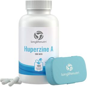 مكمل Huperzine A - 200 ميكروغرام، 180 كبسولة نباتية، كمية تكفي لمدة 6 أشهر، مركب قوي للدماغ منشط للذهن للوظيفة الإدراكية والصحة العقلية، صنع في الولايات المتحدة الأمريكية