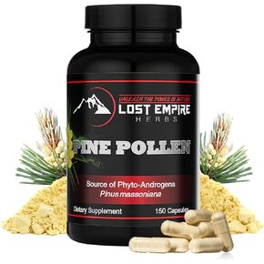 Pine Pollen Capsules - Non-Irradiated, Wild Harvested, Cell Wall Cracked Powder - Supplement Great for Men and Women for Energy, Vitality and Immunity (150 Capsules)
