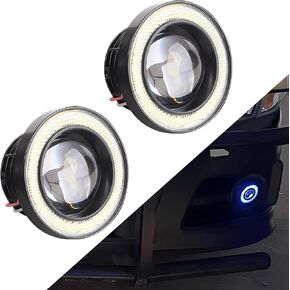 Pack-2 Car Angel Eye LED Fog Light, 3" Halo COB Lens 1200LM Super Bright Daytime Running Light, 30W 50000H Long Life Modified Fish Eye Light, Universal Lighting Bulb for Cars (Ice Blue)