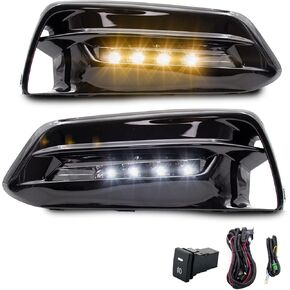 LED DRL Turn Signal Fog Lights Lamps Assembly Replacement For 2018-2020 Honda Accord Included Switch+Wiring Kit(Clear Lens)