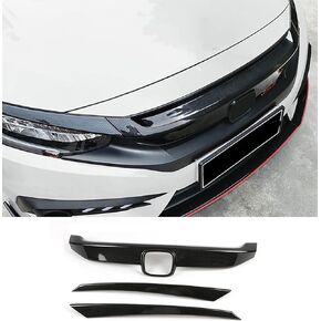 Car Accessories Fit for Honda Civic 10th Gen 2016-2021 Front Bumper Grille Cover Moulding Trim (Carbon Fiber Style) ABS 3 PCS