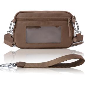 Crossbody Key Bag with ID Window, RFID Blocking Nylon Small cellphone Wallet, Transparent Slot for Easy Access