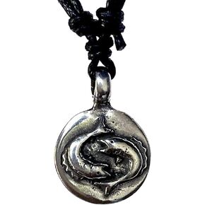 Jewelry Astrology Zodiac sign Pisces Fish Feb 19-Mar 20 Protection Amulet Lucky Charm Luck Talisman Medallion Gypsy Tarot Psychic Fortune Horoscope Silver Pewter Pendant Necklace Black Adjustable Cord