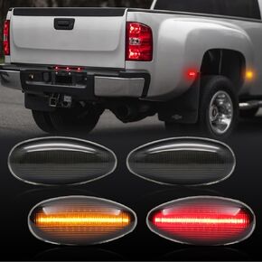 مصابيح LED للعلامات الجانبية متوافقة مع استبدال 1999-2014 Silverado Sierra 2500HD 3500HD، مصابيح مؤشر خلفية حمراء أمامية كهرمانية، 4 قطع مصباح علامات جانبية للسرير، عدسة مدخنة