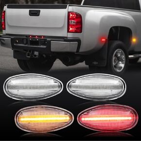 LED Side Marker Lights Compatible with 1999-2014 Silverado Sierra 2500HD 3500HD Replacement, Amber Front Red Rear Indicator Lights, 4PCS Bed Fender Sidemarkers Lamp, Smoked Lens