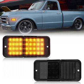 POPMOTORZ Chevy C10 Front LED Bumper Fender Side Marker Lights Assembly for 1968 1969 1970 1971 1972 Chevy C10 / GMC Pickup Trucks C15 C25 C35 Front LED Side Marker Lights Smoked Lens, 2 Pack