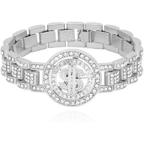 سوار الماس وهمية مكتنزة سباركلي مع علامة الدولار الغزل، الكلاسيكية الأيقونية معصمه الإسورة بلينغ مثلج خارج مغني الراب السوار الكاحل للرجال النساء، ميامي الهيب هوب الشرير مجوهرات باردة in Kuwait