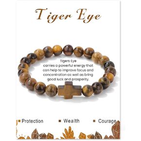 8mm Beaded Cross Bracelet for Women/Men Natural Stone Beaded Bracelets for Women Crystal Bracelet Healing Bracelets for Women/Men Christian bracelet for Men/Wome
