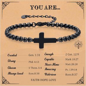 Cross Chain Bracelet For Men, Stainless Steel Catholic Faith Religious Crucifix Link Bracelet Easter Christmas Christian Baptism Communion Birthday Gifts For Men