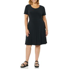 Amazon Essentials Women's Gathered Short Sleeve Crew Neck A-line Dress (Available in Plus Size)