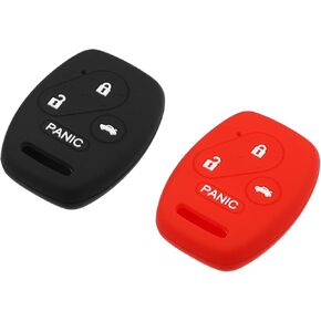 Smart Key Fob Cover Case 4 Buttons Skin Protector for Honda Accord Civic CR-V Element Pilot Silicone Black Red (Pack of 2)