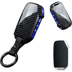 Xotic Tech Glossy Black Carbon Fiber Pattern ABS Key Fob Shell Cover Case w/Black Silicone Button Cover, Compatible with KIA K3 Cerato Sorento Rio Optima Telluride 4-Button Smart Keyless Entry Key