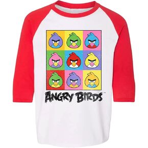 Angry Birds Official Retro Red Printed 3/4 Sleeve Raglan 100% Cotton T-Shirt for Boys, Girls, Unisex