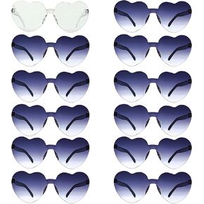 KIDZVEFUN Bachelorette Party Favors, Heart Sunglasses, 9 Pack Heart Shaped Rimless Transparent Cute Fun Sunglasses for Women Valentines Day Gifts Party Supplies (1 White+8 Pink)