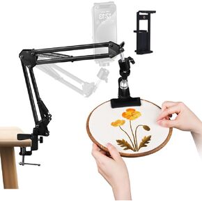 Adjustable Embroidery Hoops Stand for Hand Work,Cross Stitch Frame with 360° Rotation,Needlework Frame, Embroidery Stand Suitable for Embroidery Kit,3-in-1 Hoop/Tablet/Phone Holder Desk Stand,White