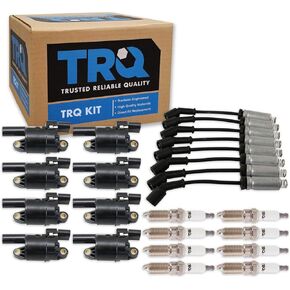 TRQ Ignition Kit Ignition Coil Spark Plugs Spark Plugs Wire Set Compatible with 15-21 Cadillac 14-21 Chevrolet 14-20 GMC