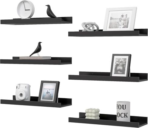 Floating Shelves Set of 6, Black Wall Shelves with Lip, Display Shelves for Wall Decor, Modern Picture Ledge for Living Room, Bedroom, Nursery, Bathroom, Pictures, Books, Plants- Black in Saudi Arabia
