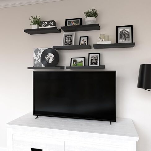 Floating Shelves Set of 6, Black Wall Shelves with Lip, Display Shelves for Wall Decor, Modern Picture Ledge for Living Room, Bedroom, Nursery, Bathroom, Pictures, Books, Plants- Black in Saudi Arabia