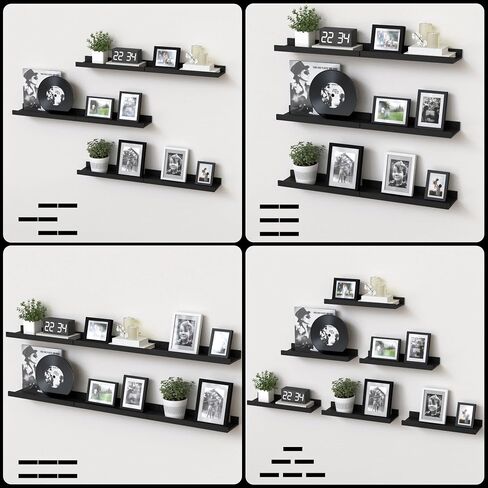Floating Shelves Set of 6, Black Wall Shelves with Lip, Display Shelves for Wall Decor, Modern Picture Ledge for Living Room, Bedroom, Nursery, Bathroom, Pictures, Books, Plants- Black in Saudi Arabia