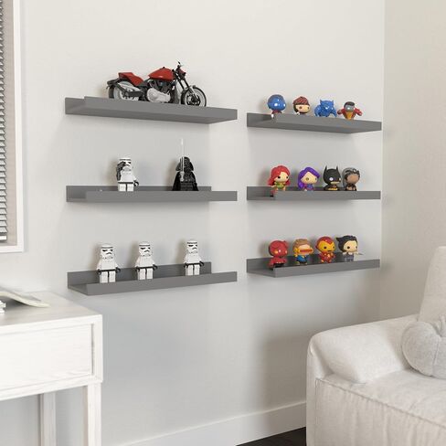 Floating Shelves Set of 6, Black Wall Shelves with Lip, Display Shelves for Wall Decor, Modern Picture Ledge for Living Room, Bedroom, Nursery, Bathroom, Pictures, Books, Plants- Black in Saudi Arabia