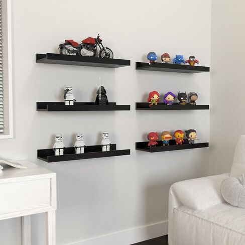 Floating Shelves Set of 6, Black Wall Shelves with Lip, Display Shelves for Wall Decor, Modern Picture Ledge for Living Room, Bedroom, Nursery, Bathroom, Pictures, Books, Plants- Black in Saudi Arabia